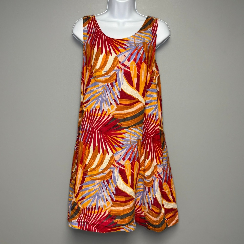 C&C Caifornia 100% Linen Red Floral Tropical Beachy Sleeveless Shift‎ Dress Sz M